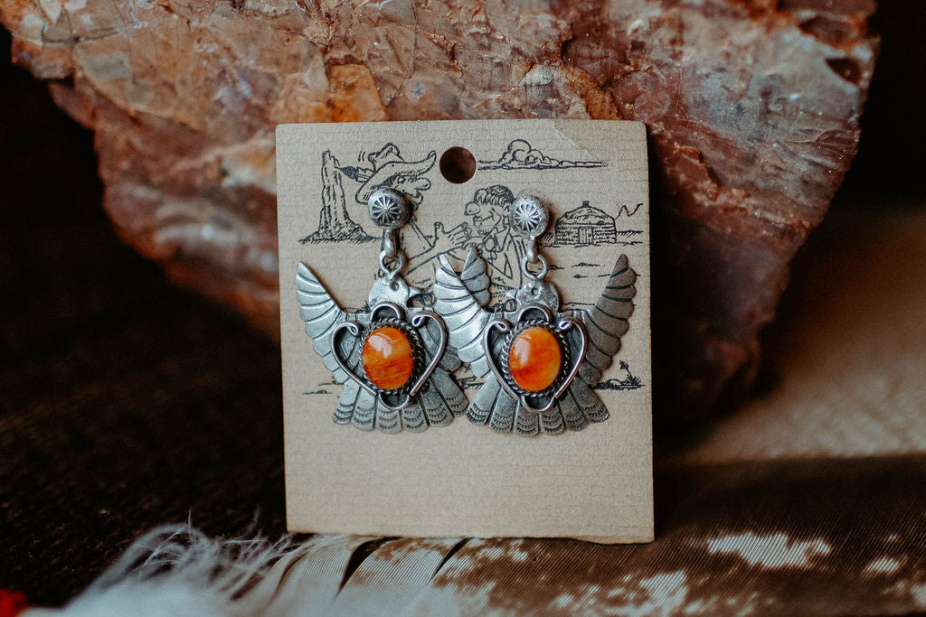 Thunderbird Earrings Spiny Oyster and Sterling Silver