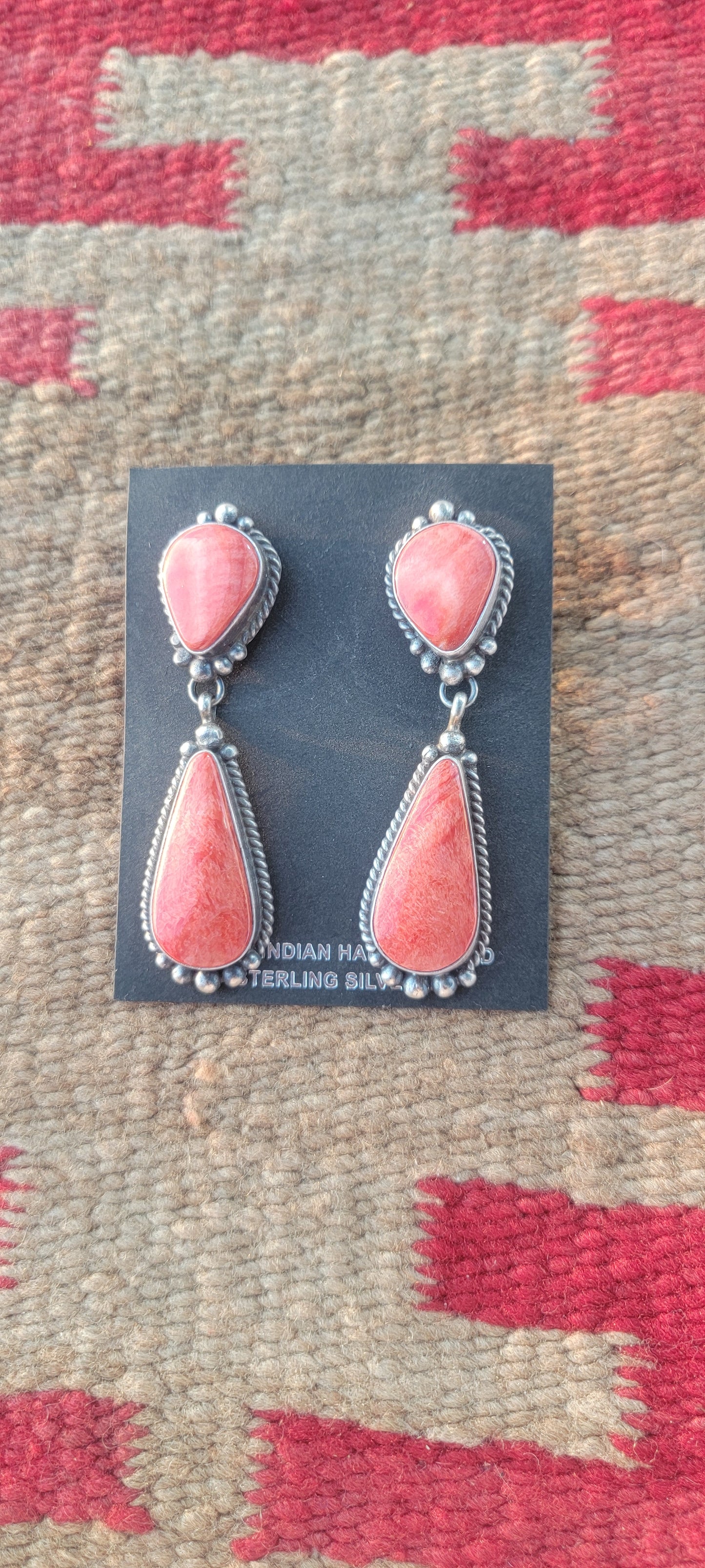 Spiny oyster shell set in sterling statement earrings