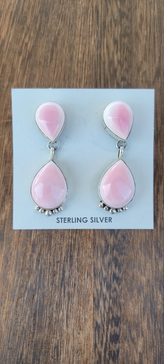 Bright pink conch shell earrings