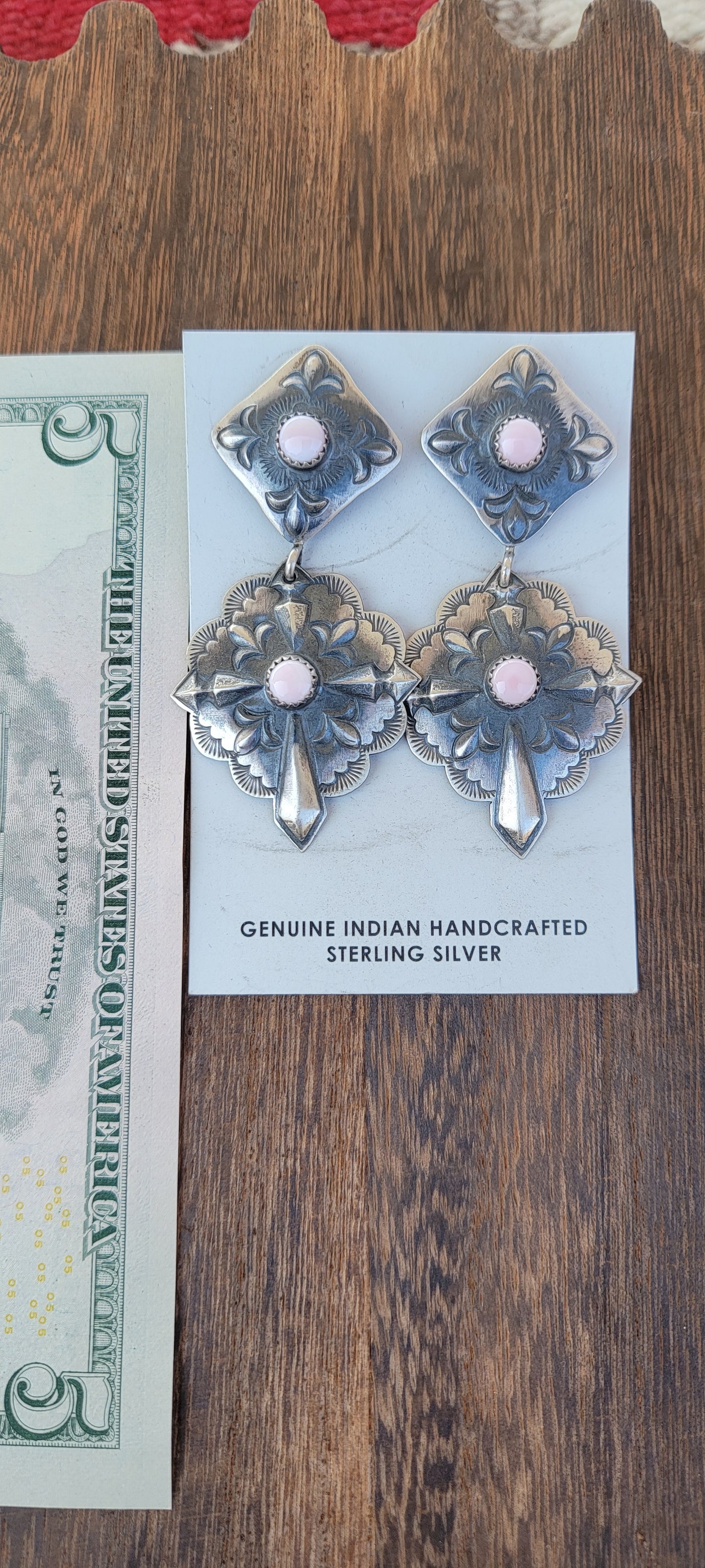 Silver pink conch statement earrings