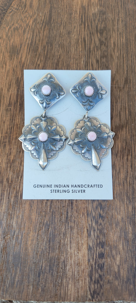 Silver pink conch statement earrings