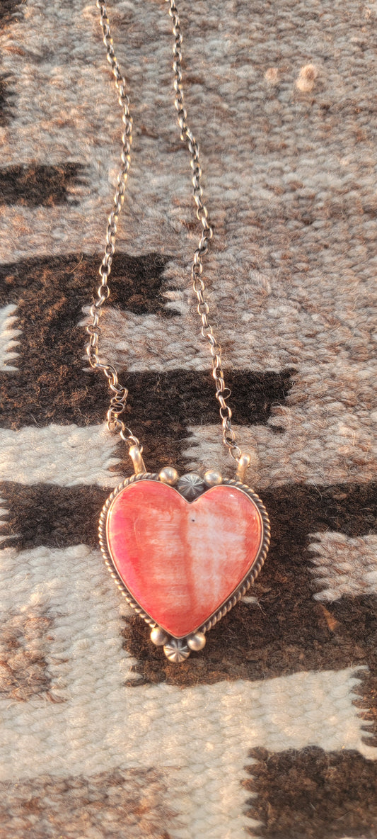 Heart shaped pendant spiny oyster shell