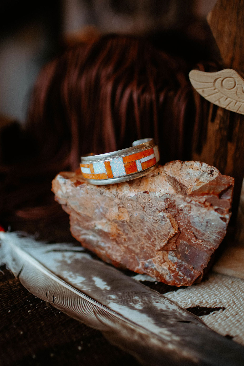 Spiny oyster shell and opal cuff